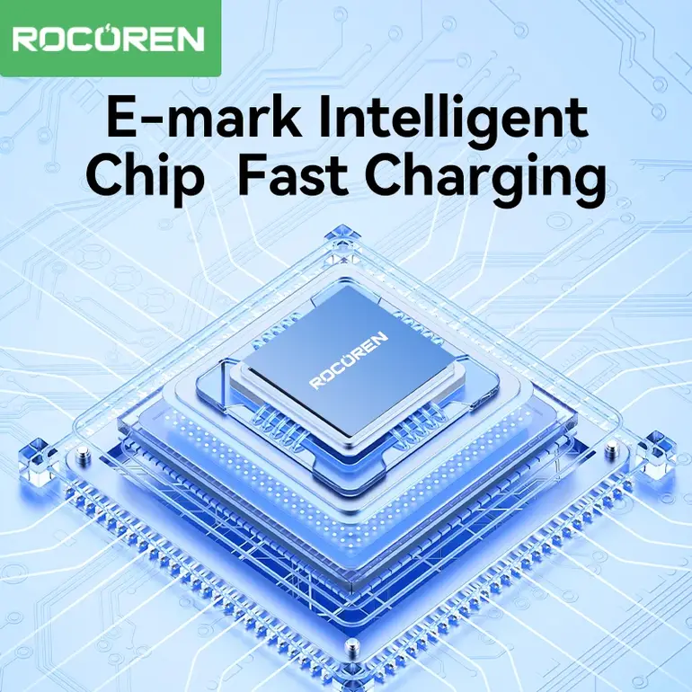 كابل شاحن Rocoren 100 وات USB C إلى النوع C شحن سريع 5A سلك Type-C PD 3.1 شحن سريع لهاتف سامسونج ماك بوك آي باد آيفون