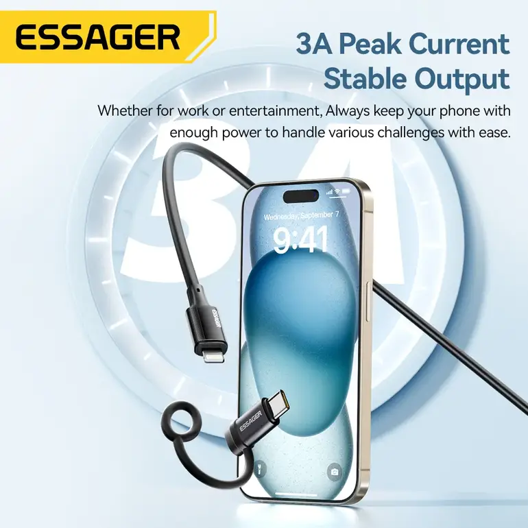 Essager Lighting To Type C Adapter 3A Fast Charging IOS Female to Type-C Male Connector For IPhone 15 14 13 Pro IPad Converter