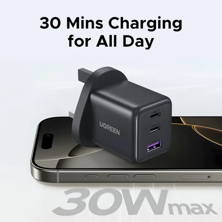 【UK Plug】UGREEN 20W 30W GaN Charger Mini PD 3.0 USB C Phone Charger For iPhone 16 15 14 Pro Samsung S25 Xiaomi Tablet iPad Air