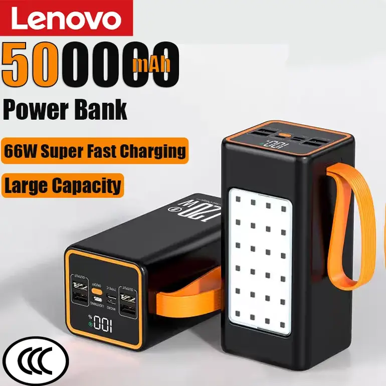 Lenovo 50000mAh Large Capacity Power Bank 30000mAh PortableUSB C 22.5W Fast Charging External Spare Battery For IPhone Samsung