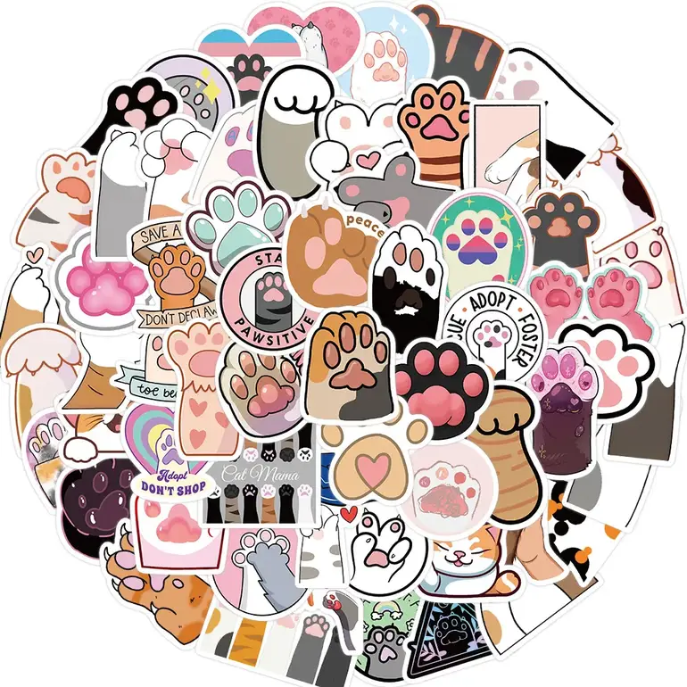 Cat Paw Stickers, Cute Paw Print Stickers, 61PCS Funny Vinyl Waterproof Stickers for Water Bottle Laptop Journal Scrapbook