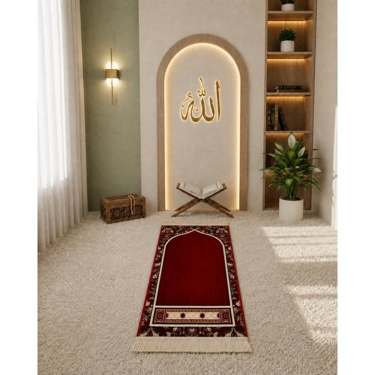 سجادة صلاة محراب إمام الحرم - احمر - 4 ملِ متوسط - بوكس إهداء فاخر ( 24.15 ر.س)