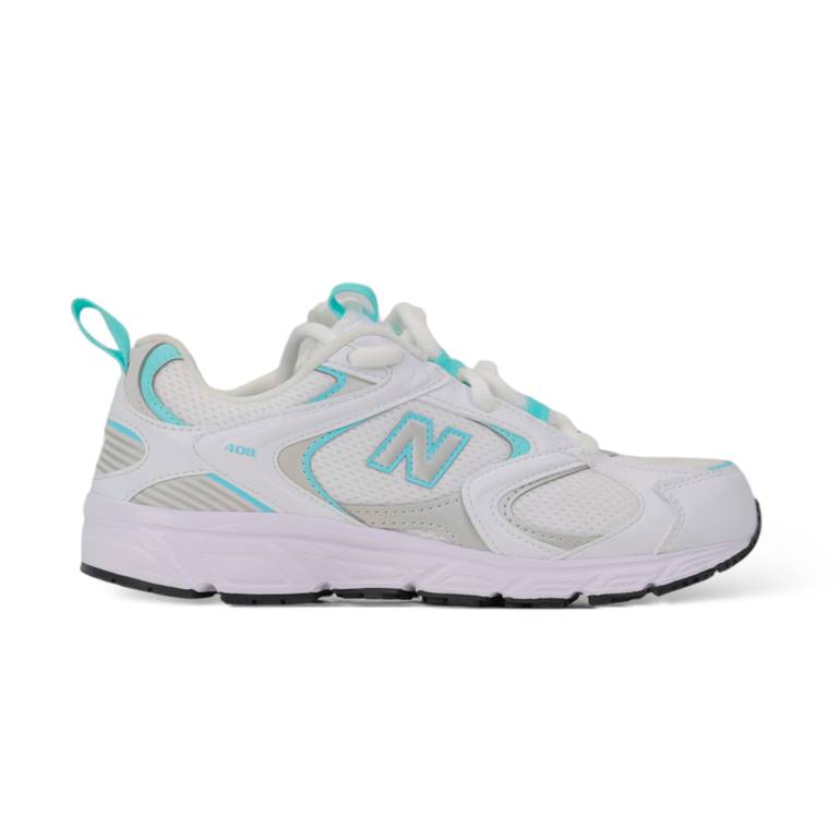  New Balance 408 trainers in white and light blue
