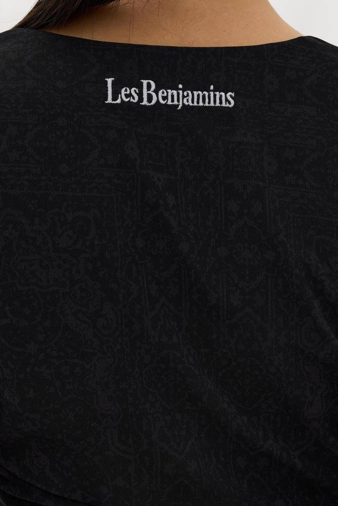 فستان 016 قصير بأكمام طويلة - أسود نقش سجاد - Les Benjamins - تركي أصلي