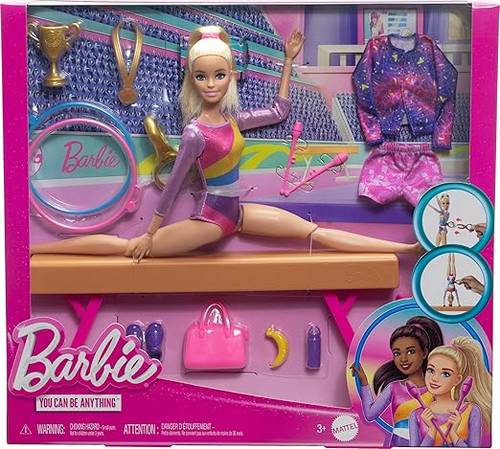 Barbie Gymnastics Playset with Blonde Fashion Doll, Balance Beam, 10+ Accessories & Flip Feature