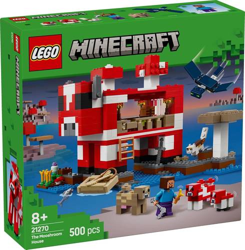 ليغو Minecraft‏ منزل الموشروم، لعبة بناء للأطفال بعمر ٨ سنوات وأكثر، مجموعة لعب في حقول الموشروم مع ستيف وشخصيات لعبة الفيديو، جزيرة مع مزرعة وقارب للصيد،...