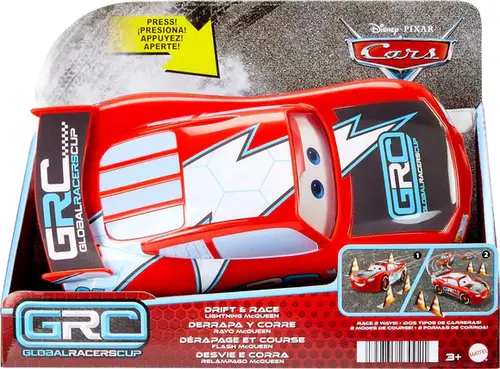 Mattel Disney and Pixar Cars Lightning McQueen Vehic HXJ34 [le and Accessories Global Racers Cup Drift & Race Car with 4 Cones and 2 Game ModesMulticoloured]