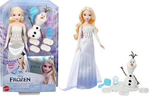 Mattel Disney Frozen Elsa Fashion Doll & Sand Set with Olaf Figure, Moldable “Snow” Sand & 4 Stampers, Elsa & Olaf Adventures, Inspired by Disney Movie, Dolls