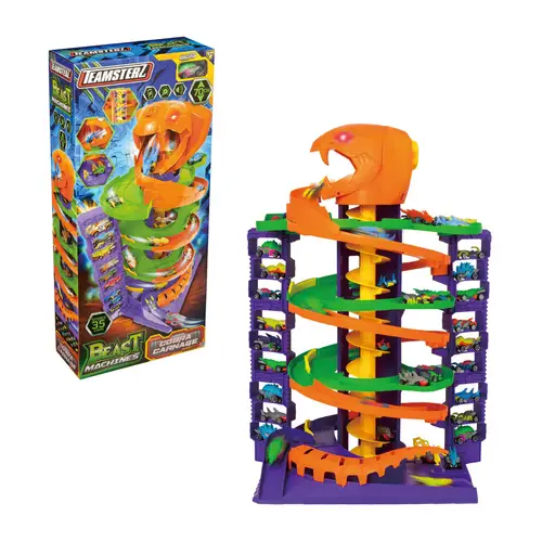 مجموعة لعب Teamsterz Beast Machines Cobra Carnage، مرآب من 4 مستويات مع إضاءة وصوت ومصعد، يتسع لـ 35 سيارة، تتضمن سيارة واحدة مصبوبة، مستوحاة من...