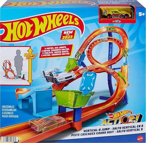 هوت ويلز Hot Wheels Toy Car Track Set with Figure-8 Jump & 1:64 Scale Vehicle, 2-ft Tall Track, Connects to Other Sets