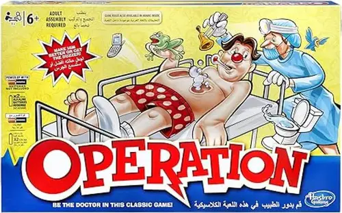 لعبة هاسبرو B2176 الكلاسيكية - أجرِ عملية جراحية على سام التسوس - العب دور الطبيب - لاعب واحد أو أكثر - ألعاب لوحية إلكترونية وألعاب للأطفال - من عمر 6 سنوات فما فوق