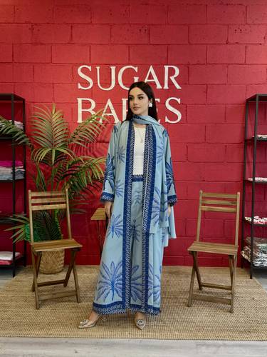 Palm Abaya with Trouser- Blue