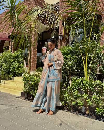 Palm Abaya with Trouser - Blue