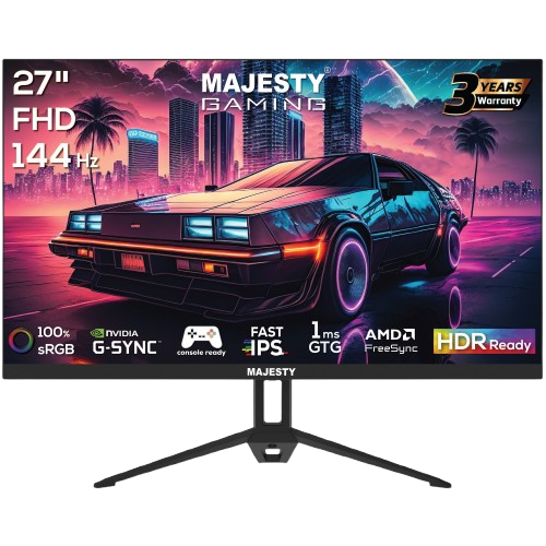 شاشة ألعاب ماجيستي 27 بوصة – FHD 1920×1080، 144Hz، 1ms، IPS، HDR، G-SYNC & FreeSync