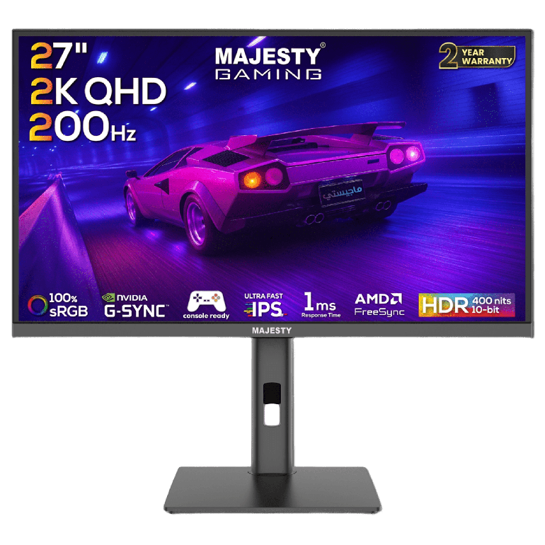 شاشة 200hz ألعاب ماجيستي 27 بوصة – QHD 2K، 200Hz، 1ms، FAST IPS، HDR400، G-SYNC & FreeSync