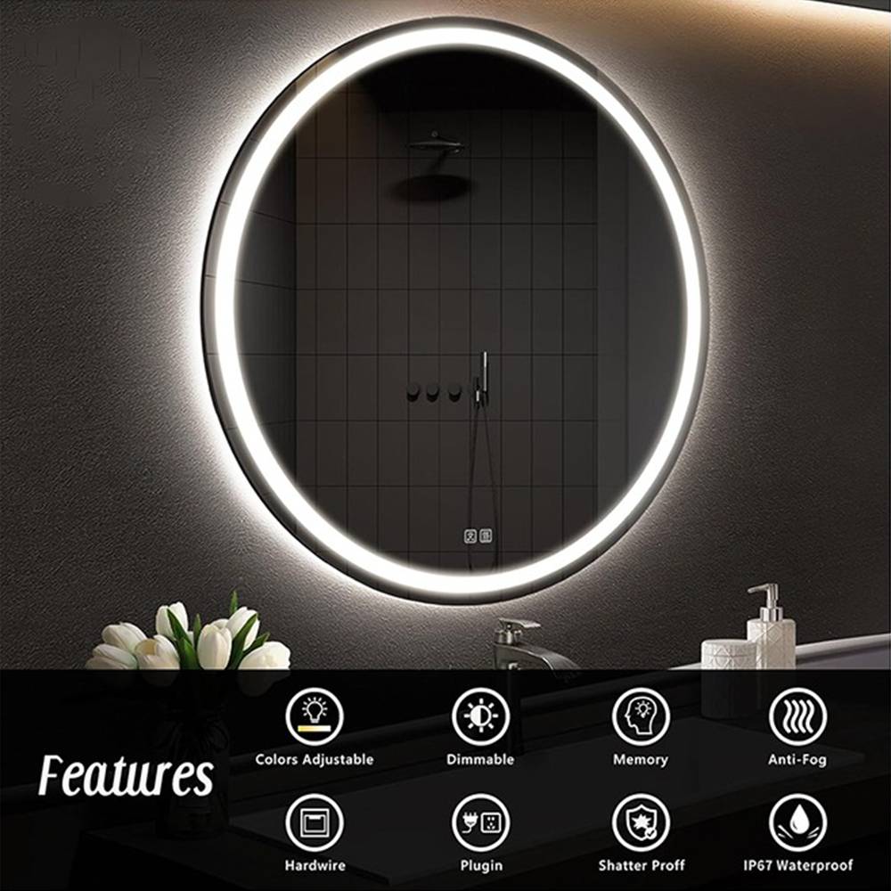 IP44 Rated Adjustable Wall Mounted Multi-Color Dimmable Round LED Bathroom Mirror - Multi Size  60 cm