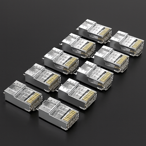 CAT7 SFTP connector shielded with 8-pin CAT 7 RJ45 connector and 50U gold-plated standard CAT 7 connector - Multiple pieces available.