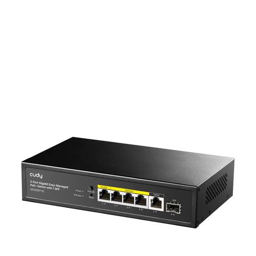 GS1005PTS1 Gigabit PoE Switch with lightning protection, 60W support, Watchdog, 250m extension capability, and 1U size for server cabinets.