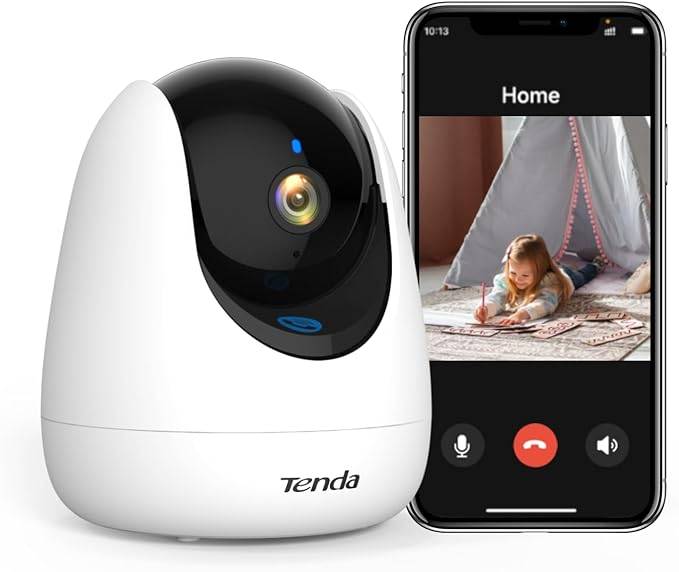 Tenda Indoor Security Camera, 1080P Wireless Home 360° Panoramic Security Camera, Night Vision, Two-Way Audio, Human and Motion Detection, Built-in Siren, Smart Tracking, SD and Cloud Storage (CP3), White
