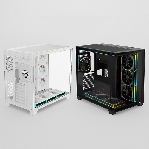 Mir Plus RGB Mid Tower Gaming Case, available in white or black.
