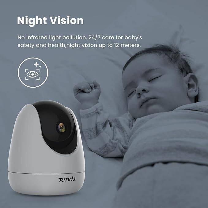 Tenda Indoor Security Camera, 1080P Wireless Home 360° Panoramic Security Camera, Night Vision, Two-Way Audio, Human and Motion Detection, Built-in Siren, Smart Tracking, SD and Cloud Storage (CP3), White
