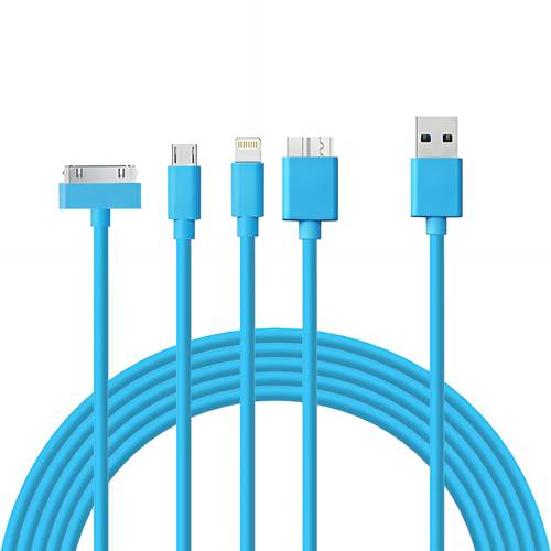 6 in 1 USB Cable to iPhone, iPad, Samsung Note 3 and Micro USB - Blue - Multiple Quantities
