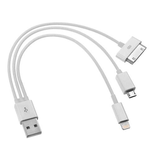 داتا زون كابل شحن ومزامنة بيانات USB  ابيض 3 في 1