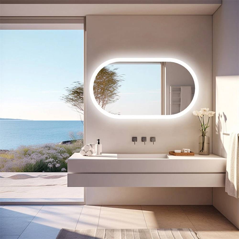 LED Oval Mirror with Touch Control 3 Lighting Levels Wall Mounted for Bathroom, Living Room, Bedroom, Vanity - Multiple Sizes  60x80 cm