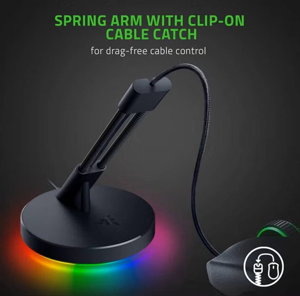 Razer V3 Chroma Adjustable Mouse Lock - Mouse Cable Holder with Chroma RGB Bottom Lighting, Black, RC21-01520100-R3M1.