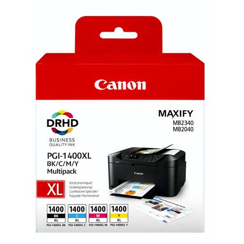 كانون مجموعة من 4 خراطيش حبر Maxify PGI-1400XL أصلية عالية الإنتاجية - أسود وأزرق سماوي وأرجواني وأصفر