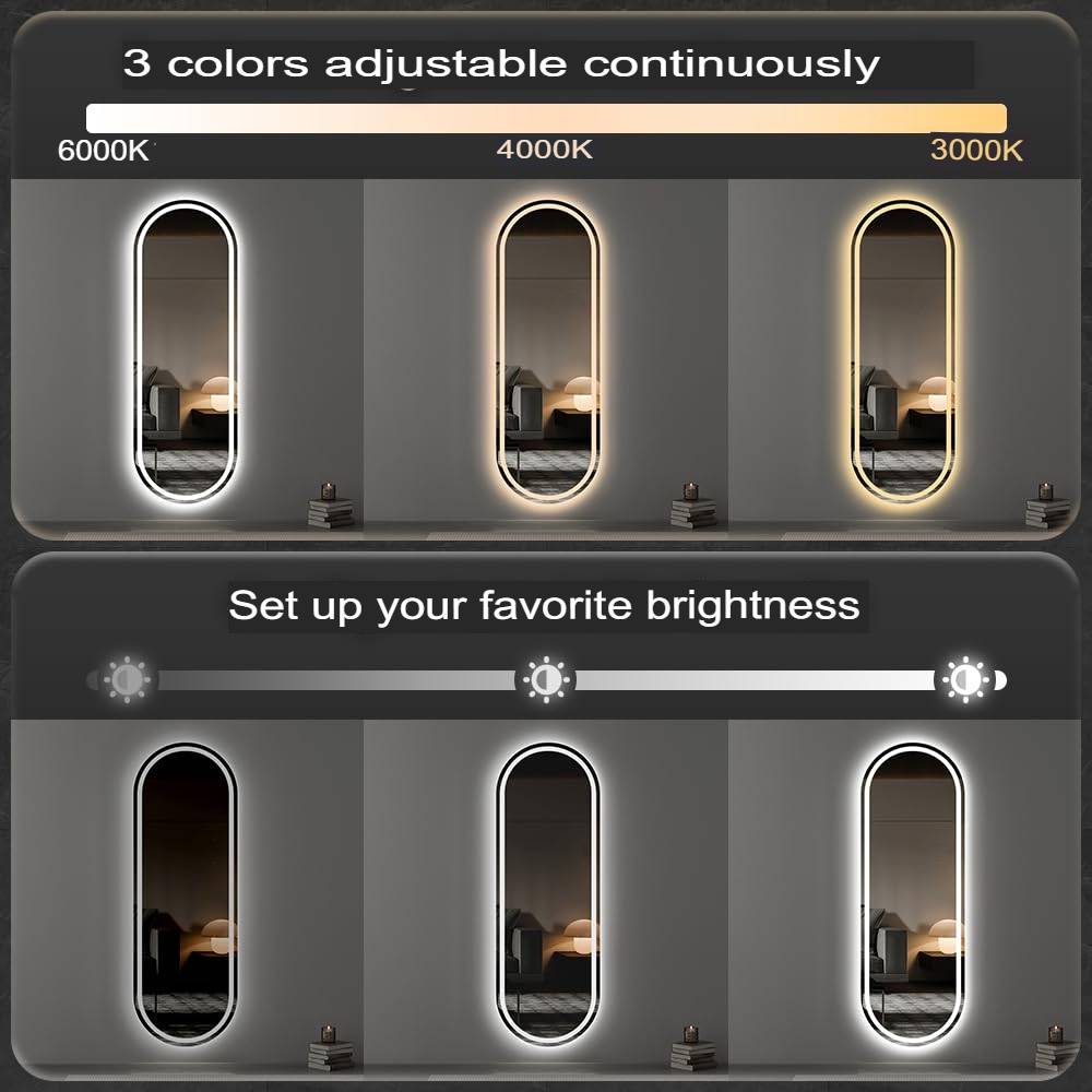 Full Length LED Mirror with Front & Back Lights Touch Control 3 Lighting Levels Wall Mounted for Bathroom, Living Room, Bedroom, Vanity - Multiple Sizes  60x80 cm