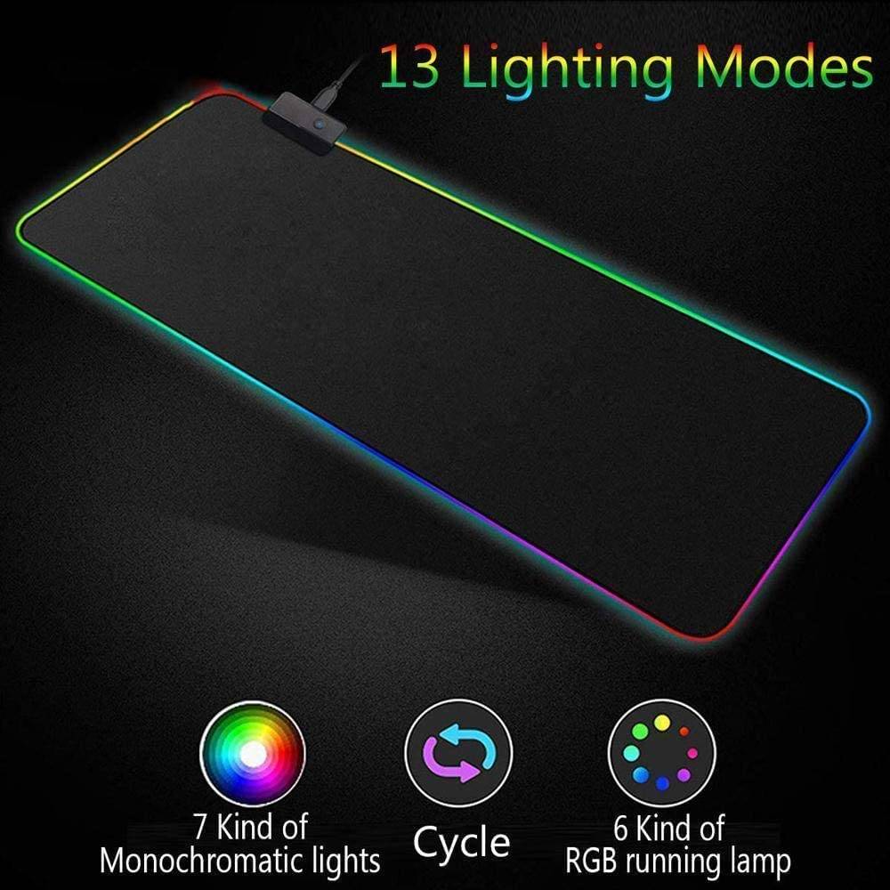 Non-Slip Rubber Base RGB Extended Gaming Mouse Pad with 10 Lighting Modes 80x30
