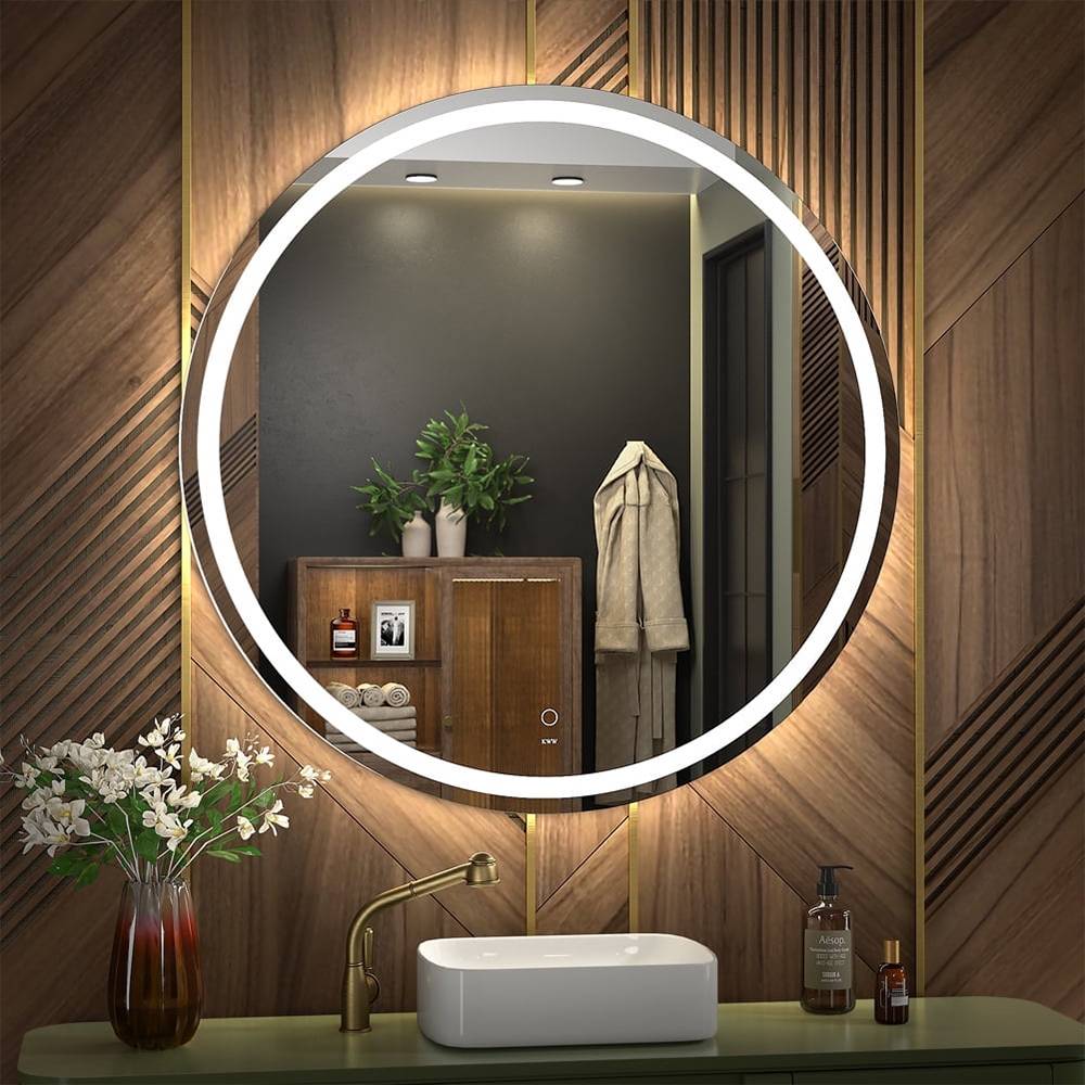 IP44 Rated Adjustable Wall Mounted Multi-Color Dimmable Round LED Bathroom Mirror - Multi Size  80 cm