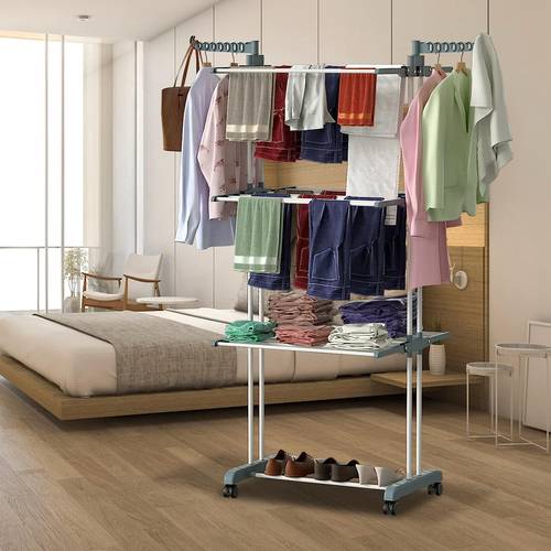 Foldable 3 Tier Clothes Drying Rack Rolling Collapsible Laundry Dryer Hanger