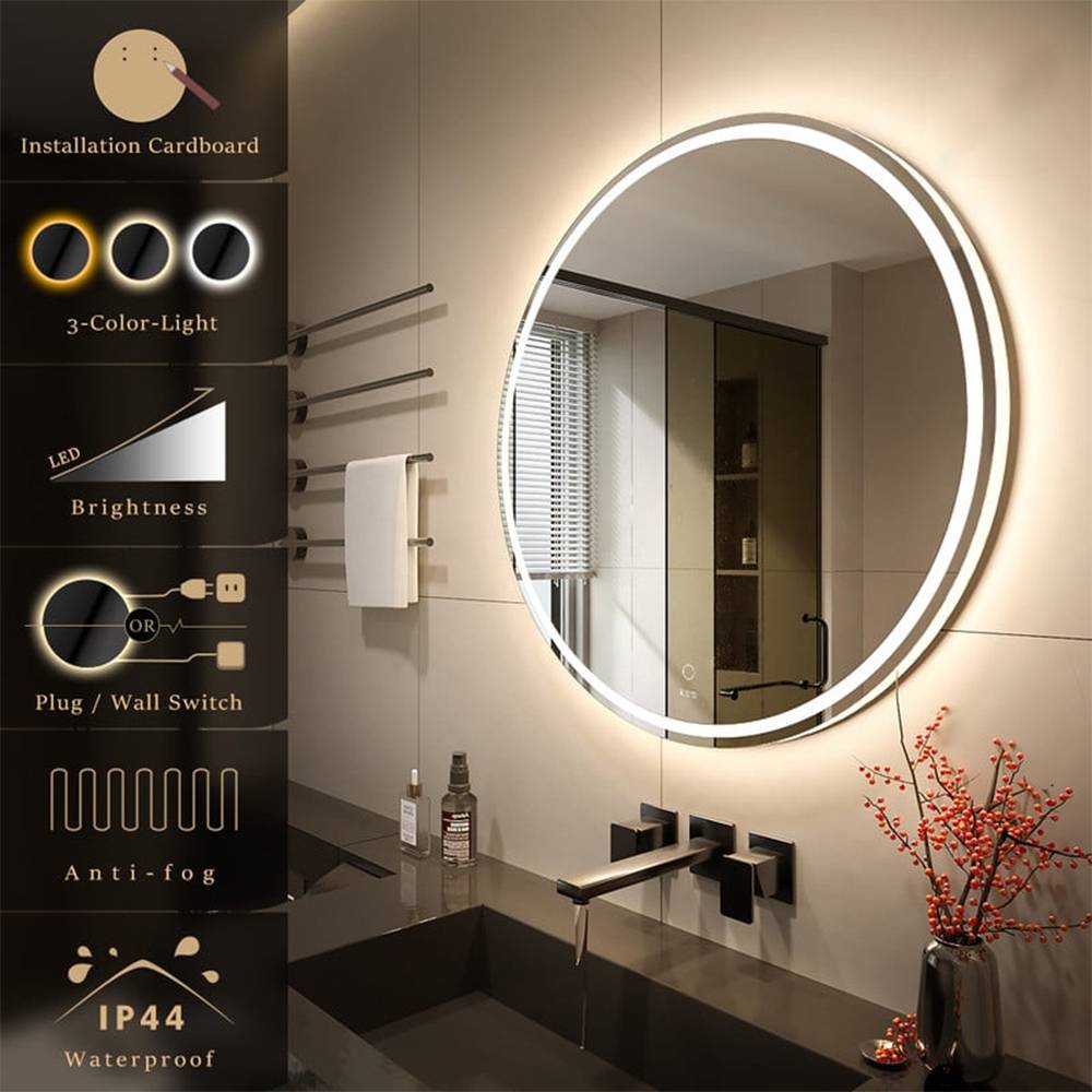 IP44 Rated Adjustable Wall Mounted Multi-Color Dimmable Round LED Bathroom Mirror - Multi Size  60 cm