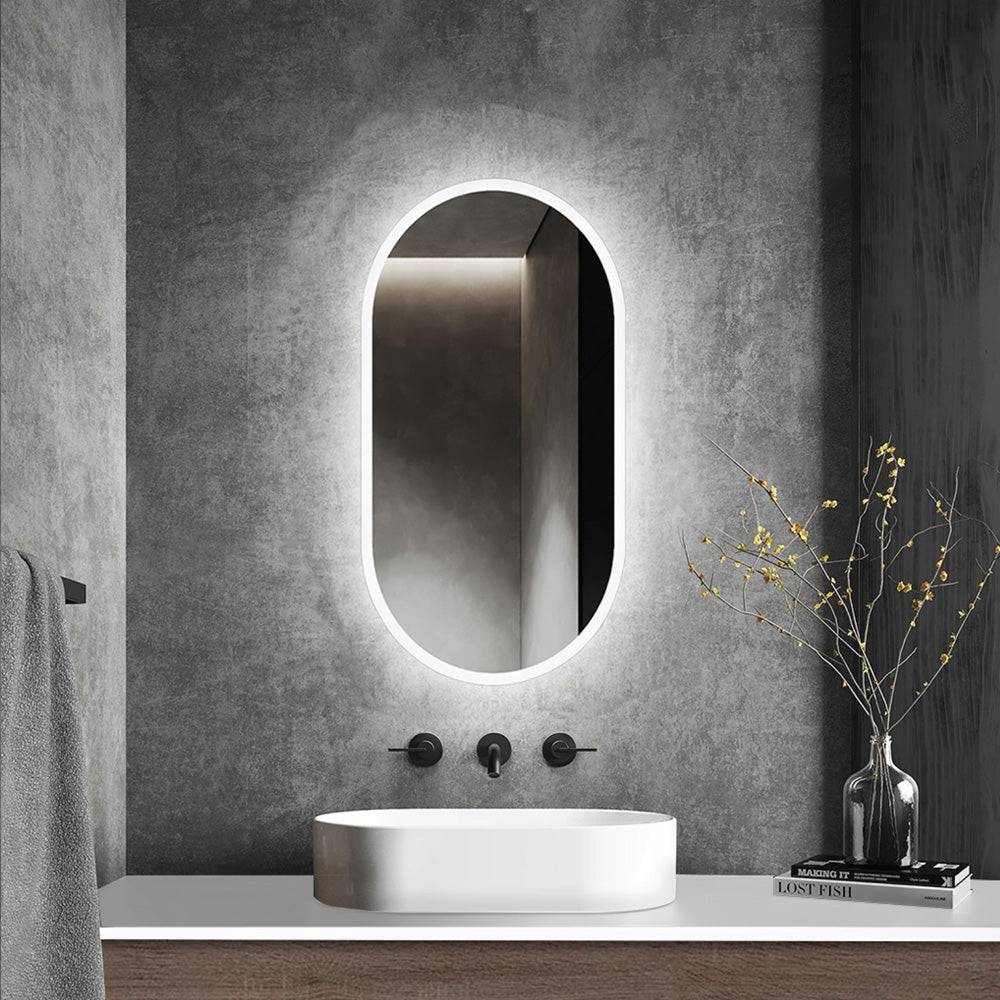 LED Oval Mirror with Touch Control 3 Lighting Levels Wall Mounted for Bathroom, Living Room, Bedroom, Vanity - Multiple Sizes  60x80 cm
