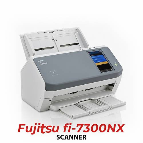 ماسح ضوئي FUJITSU FI-7300NX شبكي ولاسلكي – شاشة لمس 4.3 بوصة، سرعة مسح 60 صفحة في الدقيقة، يدعم Wi-Fi وEthernet وNFC.