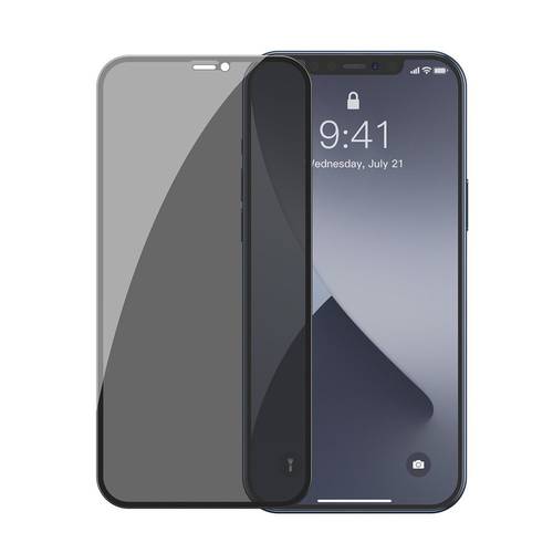 باسيوس منحني كامل الشاشة زجاج مقوى ومضاد للنظارات لهاتف iPhone 12/12 Pro (2 قطعة / عبوة + أداة لصق) أسود SGAPIPH61P-TG01
