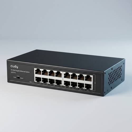 Cudy Metal Gigabit Switch Model GS1016 with 16 Ports and VLAN and Extend Control Switches for Smart Network Management.