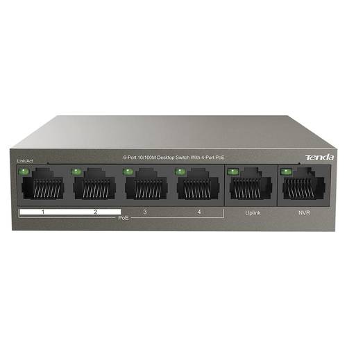 تيندا سويتش 6 منفذ PoE محول ايثرنت 10/100 ميجابت لكل ثانية (4 منافذ PoE و2 منفذ Uplink) - حتي 30 واط 4 منافذ و63 واط لجميع المنافذ PoE وQoS ومسافة نقل 250 متر و802.3at/af - بني