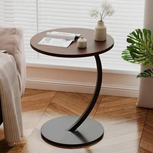 C-shaped side table, with a round wooden top and metal frame, bedside and sofa table 40x60cm - multi-colored.