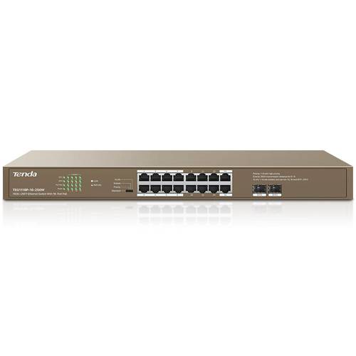 Tenda Switch 16 Port POE Gigabit Ethernet + 2 Port SFB - Model TEG1118P-250 - Brown