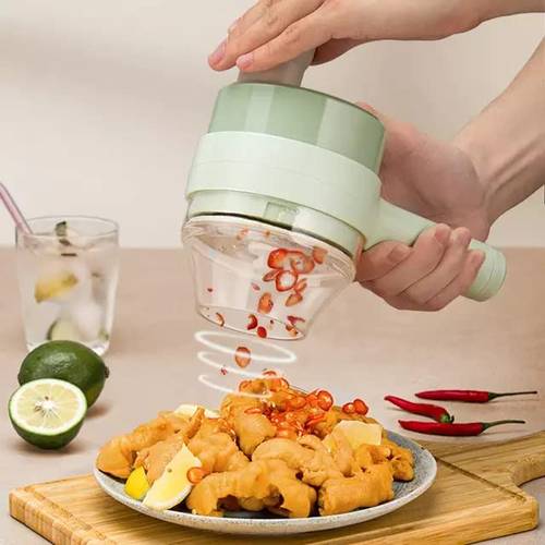 4in 1 Kitchen Vegetable Chopper Electric Food Slicer & Chopper, Garlic, Chili, Onion, Vegetables Cutter, Ginger Onions, Meat, Chopper Blender