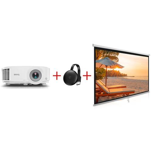 بروجكتر MH550 بجودة 1080p FHD مع  شاشة بروجكتر يدوية 150 انش مقاس 220X300cm مع جهاز بث من الجوال
