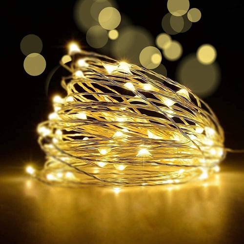 سلسلة مصابيح LED بسلك نحاسي مزودة بمنفذ USB للتشغيل بطول 10متر بحجم 2x8 سنتيمتر - أصفر - متعدد الكميات