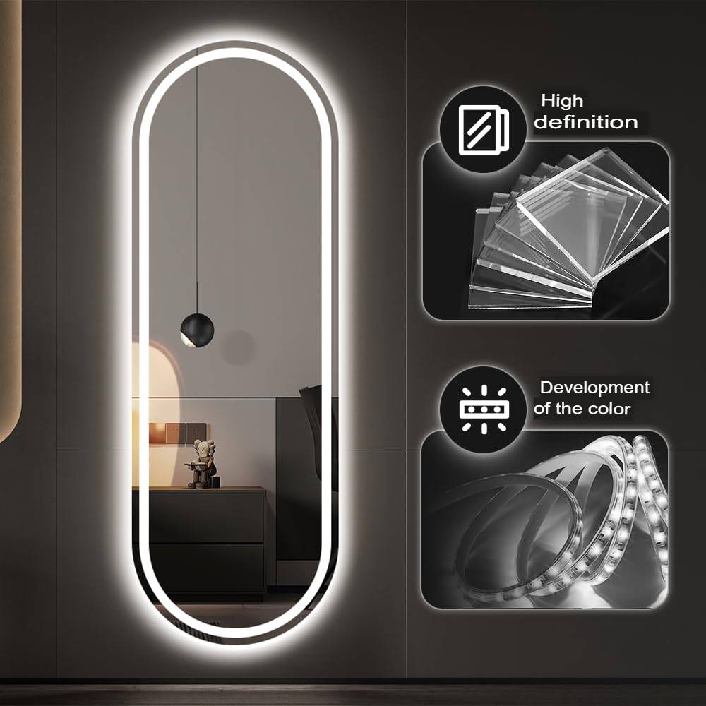 Full Length LED Mirror with Front & Back Lights Touch Control 3 Lighting Levels Wall Mounted for Bathroom, Living Room, Bedroom, Vanity - Multiple Sizes  60x80 cm