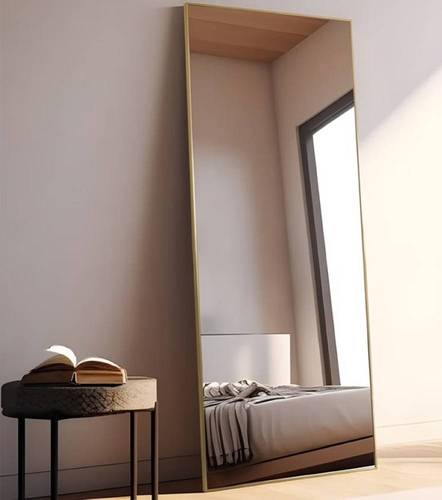 مرآة كبيرة بتصميم أنيق 155×45 سم| مرآة بإطار معدني وحامل خلفي- تصميمها يناسب غرف الملابس وغرف النوم - متعددة الالوان.