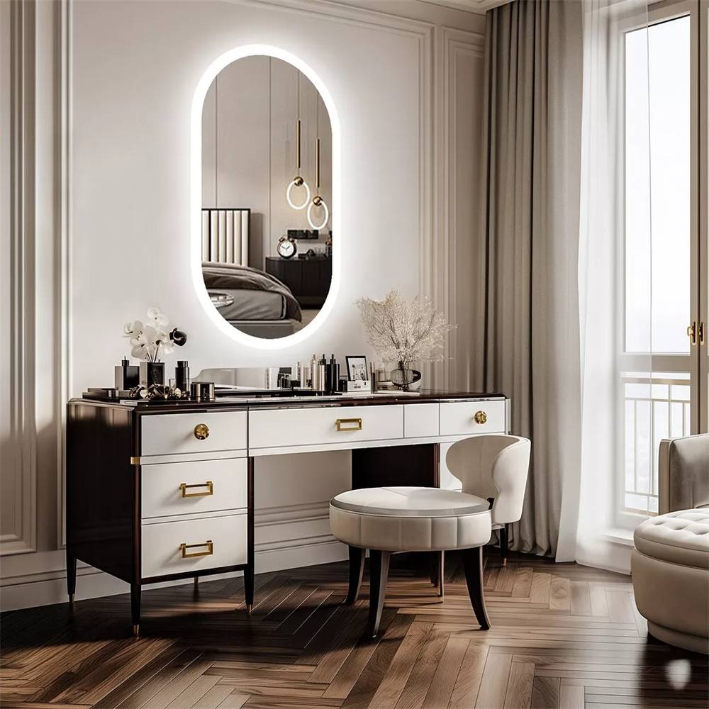 LED Oval Mirror with Touch Control 3 Lighting Levels Wall Mounted for Bathroom, Living Room, Bedroom, Vanity - Multiple Sizes  60x80 cm