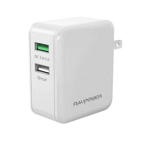 شاحن حائط ثنائي المنفذ QC3.0 بقدرة 30 وات من راف باور  (RP-PC006)- أبيض