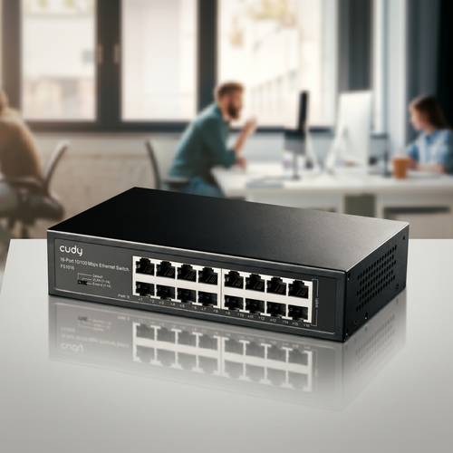 Cudy 16-Port Metal Switch Model FS1016 with advanced VLAN and Extend Control Switches for securing and managing office networks.